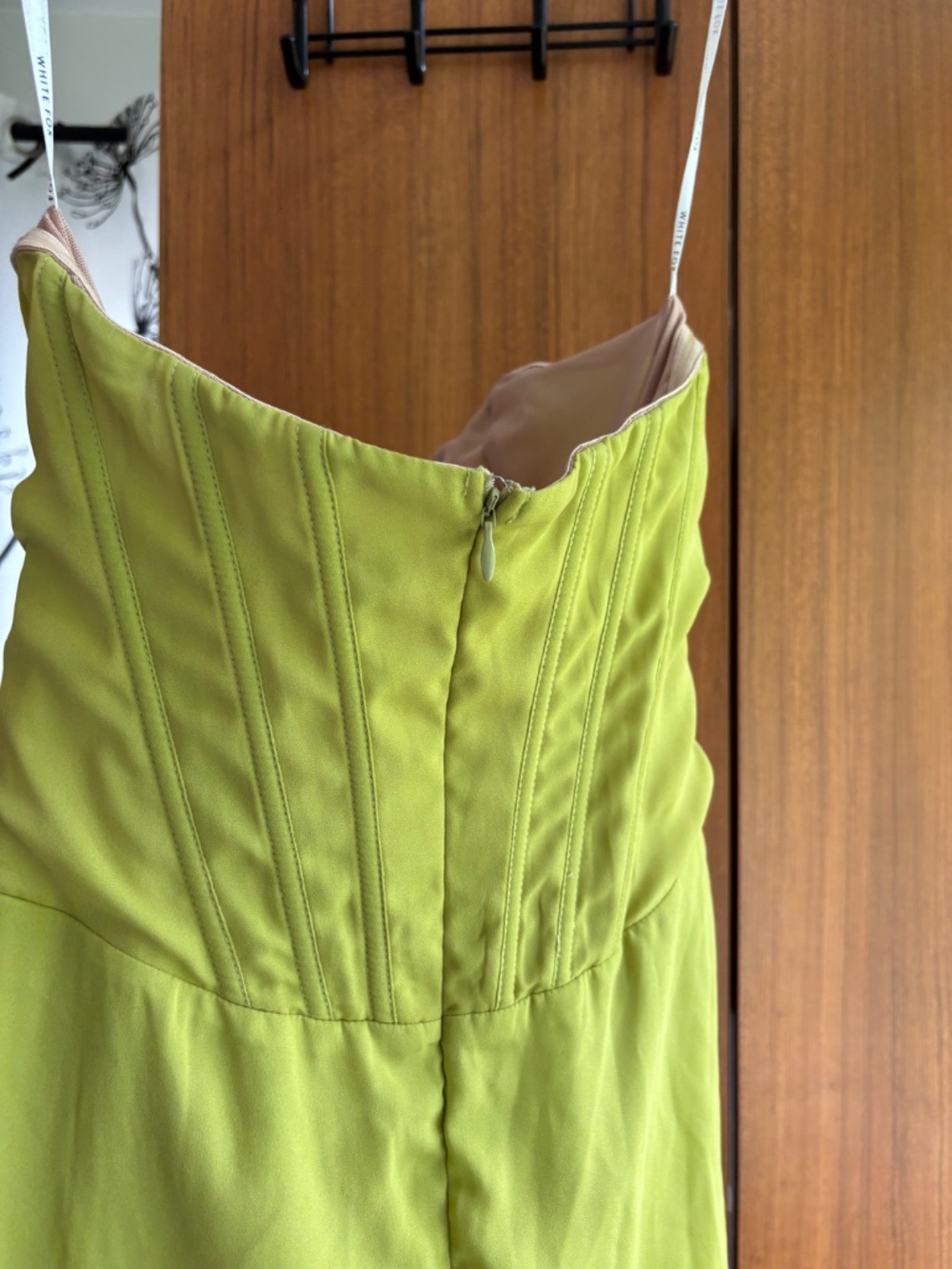 White Fox Boutique Lime Green Strapless Corset Ruched Mini Dress Size Medium - Picture 5 of 15